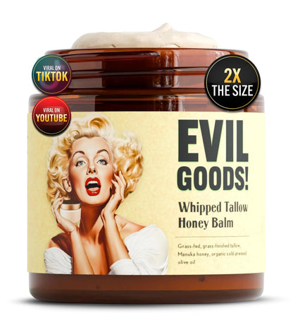 EVIL GOODs Whipped Beef Tallow and Manuka Honey Balm, 4oz, OrganicFace Cream, Moisturizer, Body Lotion.Skin Care and Lip Balm