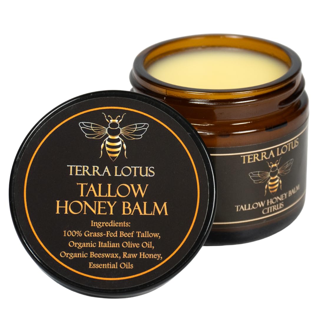 Organic Grass-Fed Beef Tallow Balm with Raw Honey - Moisturizing Cream for Soft, Smooth Skin - Handmade All-Natural Moisturizer