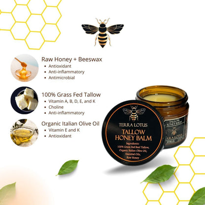 Organic Grass-Fed Beef Tallow Balm with Raw Honey - Moisturizing Cream for Soft, Smooth Skin - Handmade All-Natural Moisturizer